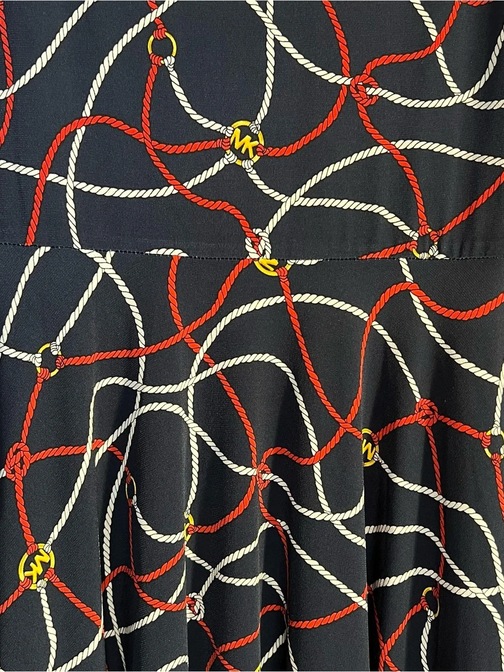 Michael Kors Navy Handkerchief Hem Skirt with Red and White Rope Print